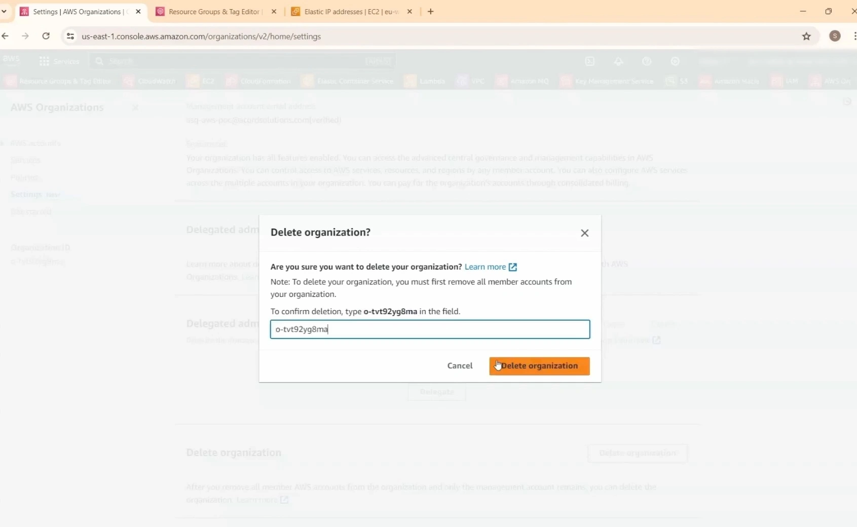 Deleting the Organization