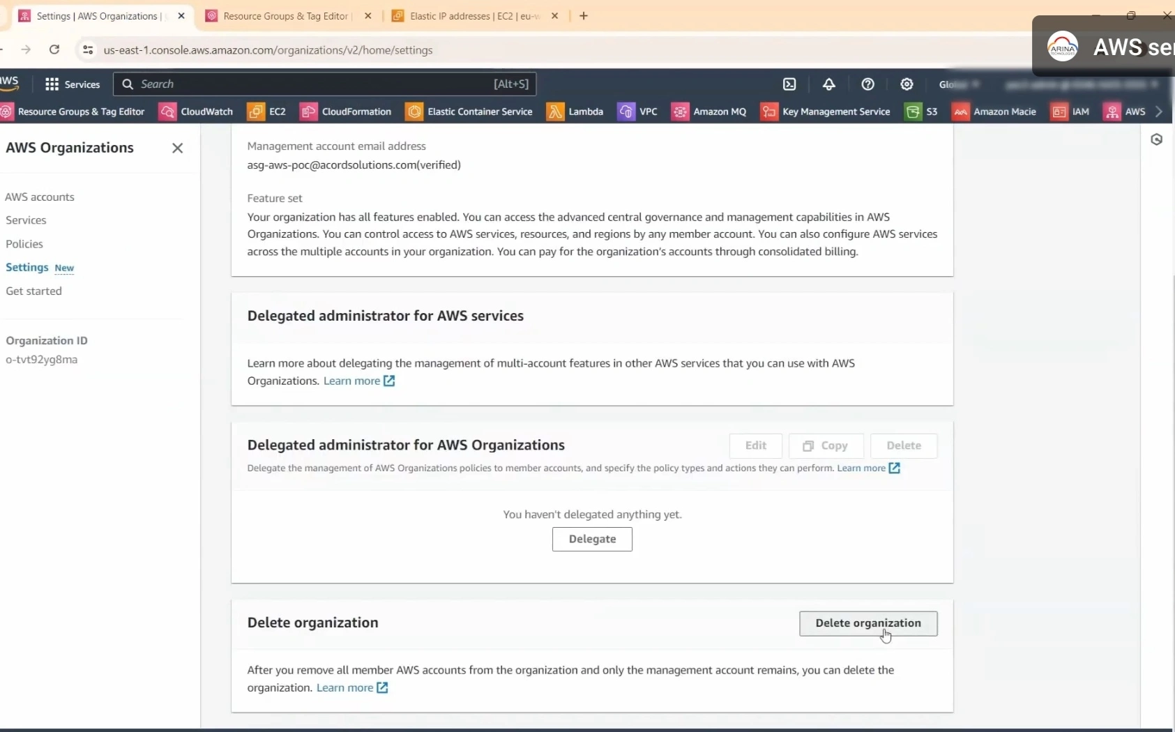 Deleting the Organization