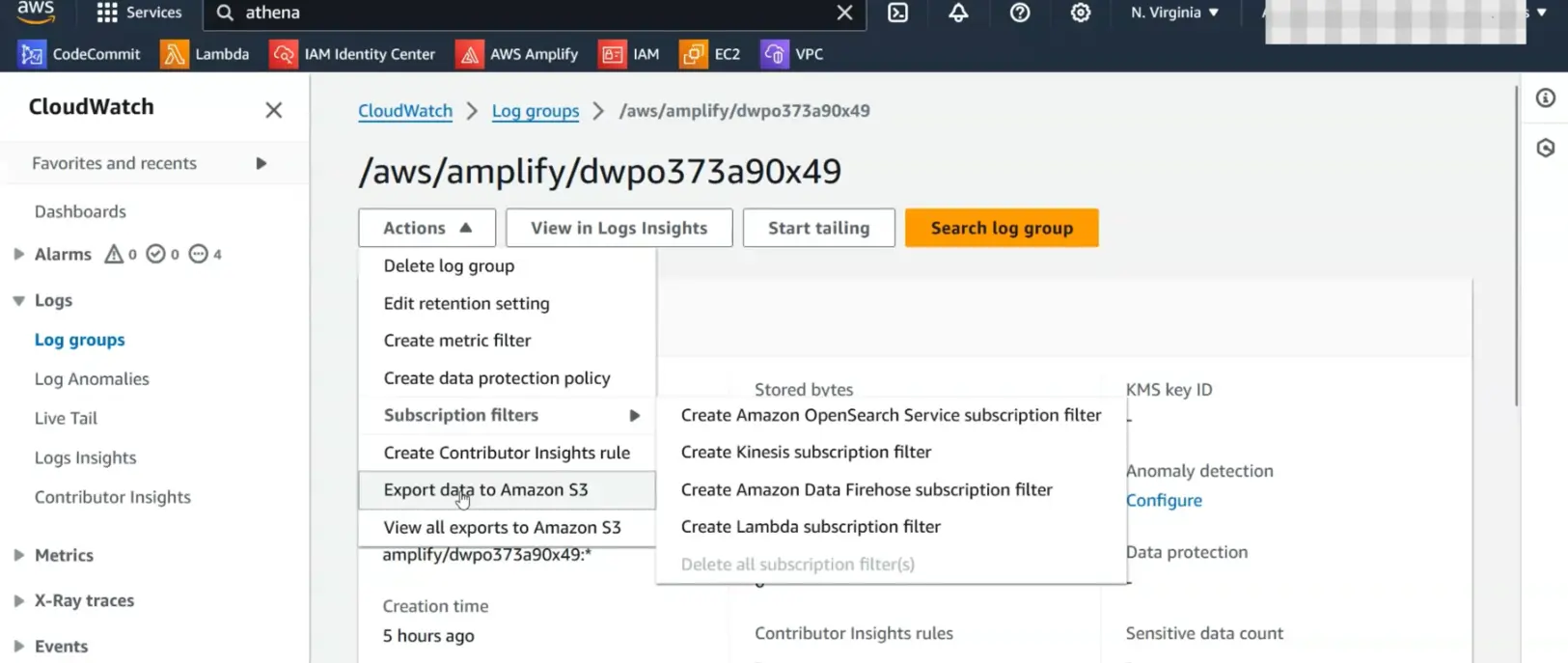 Export Logs from CloudWatch to S3